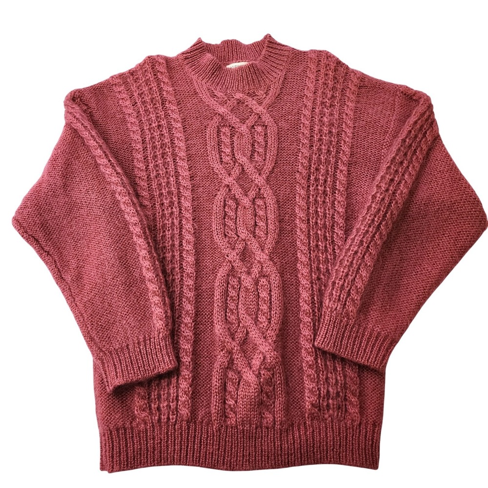 VTG Autograph American Clothing Pink Mohair Oversized Cable Knit Pull-Over Sz L